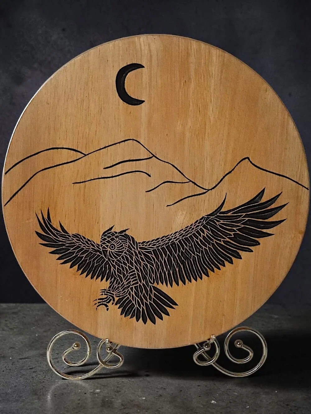 Hand Carved Owl Wooden Lazy Susan Turntable Serving Tray Rustic‎ Cabin Woodland